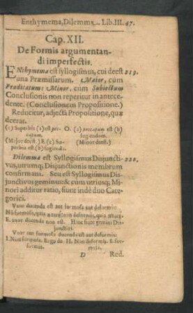 Cap. XII. De Formis argumentandi imperfectis.