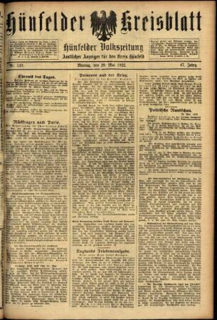Ausgabe vom Montag, den 29. Mai 1922.