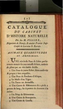 Catalogue du cabinet d'histoire naturelle de feu M. Villiez