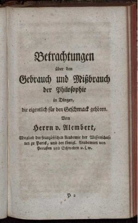 Betrachtungen über den Gebrauch und Mißbrauch der Philosophie in Dingen, die eigentlich für den Geschmack gehören