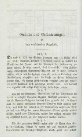 Gründe und Erläuterungen zu dem vorstehenden Regulativ