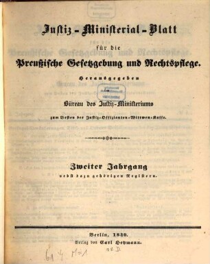 Justiz-Ministerialblatt für die preußische Gesetzgebung und Rechtspflege. 2. 1840