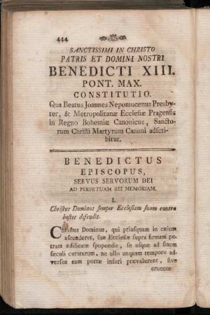 Sanctissimi In Christo Patris Et Domini Nostri Benedicti XIII. Pont. Max. Constitutio