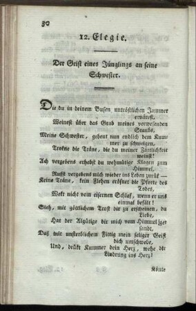 12. Elegie. Der Geist eines Jünglings an seine Schwester. - 22. Elegie. Religion.