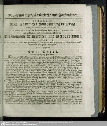 Für Gutsbesitzer, Landwirthe und Forstmänner!