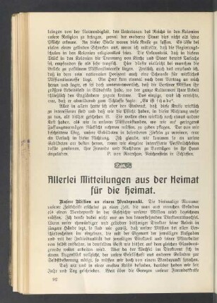 Allerlei Mitteilungen aus der Heimat für die Heimat