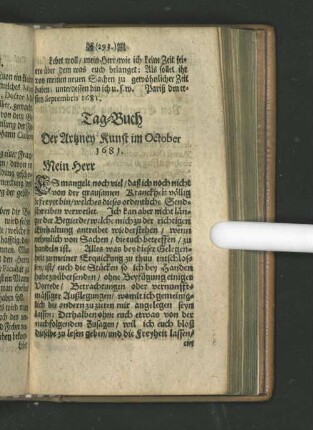 Tag-Buch Der Artzney Kunst Im October 1681