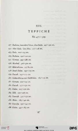 XVIII. Teppiche (Nr. 471-509)