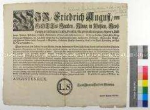 Mandat von Friedrich August I. Kurfürst von Sachsen betreffend das Studium an Landes- und ausländischen Universitäten