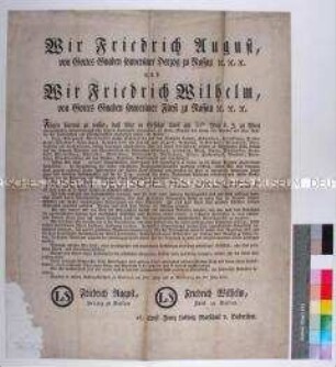 Bekanntmachung von Friedrich August und Friedrich Wilhelm Fürsten zu Nassau betreffend Gebietsabtretungen an Preußen