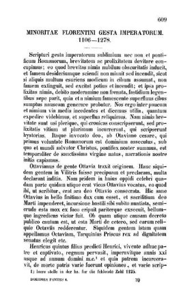 Minoritae Florentini Gesta Imperatorum. 1106 - 1278.