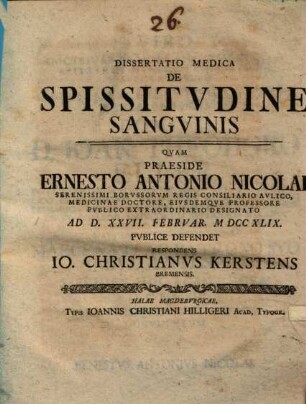 Diss. med. de spissitudine sanguinis