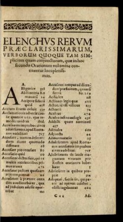 Elenchus Rerum, Praeclarissimarum, Verborum Quo Que Tam Simplicium quam conjunctorum, ...
