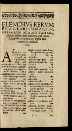 Elenchus Rerum, Praeclarissimarum, Verborum Quo Que Tam Simplicium quam conjunctorum, ...