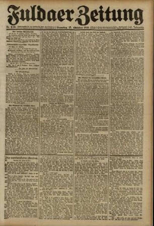 Erste Ausgabe vom Dienstag, den 15. Oktober 1918.