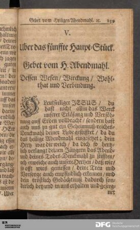 V. Uber das fünffte Haupt-Stück. Gebet vom H. Abendmahl.