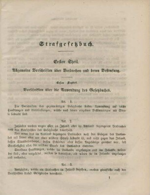 Erster Theil. Allgemeine Vorschriften über Verbrechen und deren Bestrafung.