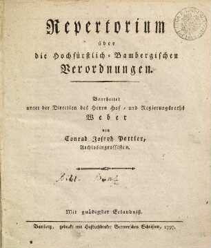 Repertorium über die Hochfürstlich-Bambergischen Verordnungen