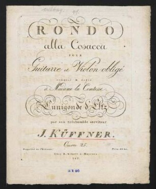 Rondo alla cosacca pour guitarre et violon obligé, op. 25