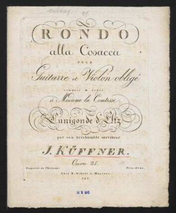 Rondo alla cosacca pour guitarre et violon obligé, op. 25