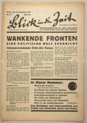 Bulletin "Blick in die Zeit" mit Pressebeiträgen des In- und Auslandes aus Wirtschaft, Politik und Kultur