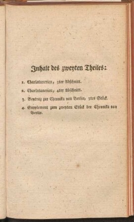 Inhalt des zweyten Theiles: