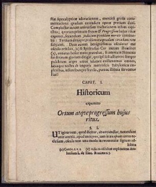 Caput I. Historicum exponens Ortum atquveprogressum hujus ritus.