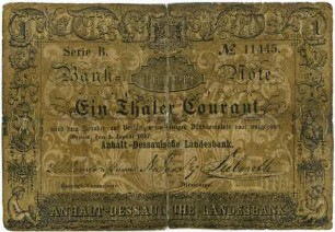Geldschein, 1 Taler Courant, 2.1.1847
