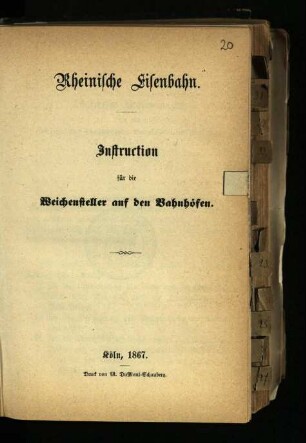 Instruction für die Weichensteller auf den Bahnhöfen