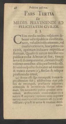Pars Tertia De Mediis Perveniendi Ad Felicitatem Civilem
