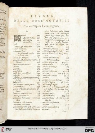 Tavola delle cose notabili