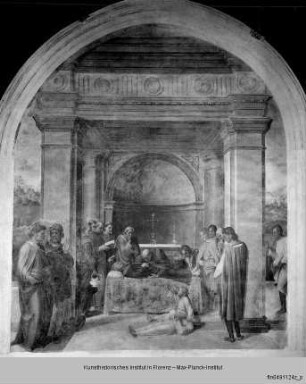 Szenen aus dem Leben des heiligen Philippus Benitius : Erweckung eines Kindes durch die Reliquien des heiligen Philippus Benitius
