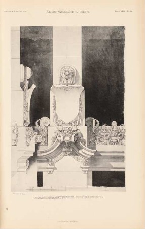 Reichstag, Berlin: Pfeilerdetail der Nordeinfahrtshalle (aus: Atlas zur Zeitschrift für Bauwesen, hrsg. v. Ministerium der öffentlichen Arbeiten, Jg. 49, 1899)