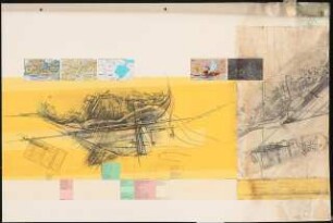 Hafentypisches Wahrzeichen für das Ocean-Service-Center, Hamburg Schinkelwettbewerb 1989: Grundriss 1:5000, Schnitt, perspektivischer Lageplan, Lagepläne