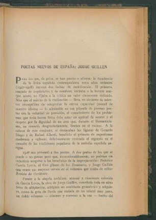Poetas nuevos de España: Jorge Guillen