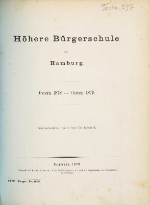 Höhere Bürgerschule zu Hamburg : Ostern ... - Ostern .... 1878/79