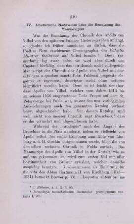IV. Literarische Nachweise über die Benutzung des Manuscriptes.