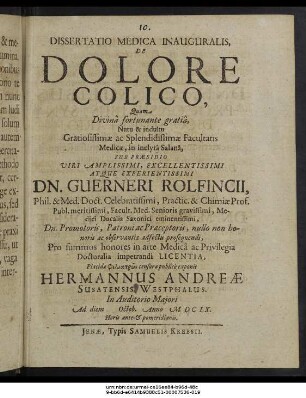 Dissertatio Medica Inauguralis, De Dolore Colico