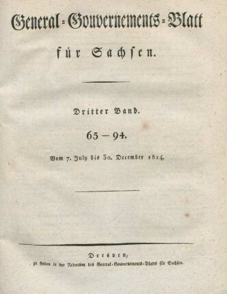3.1814=Nr. 65-94: General-Gouvernements-Blatt für Sachsen