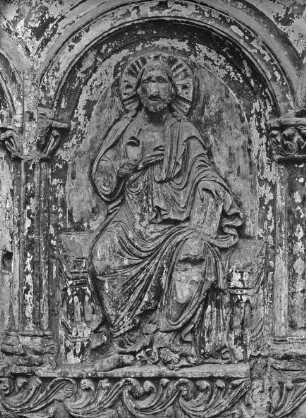 Halberstadt, ehem. Kollegiatstiftskirche Beatae Mariae Virginis, Liebfrauenkirche, nördl. Chorschranke, 4. Arkade von links, Christus