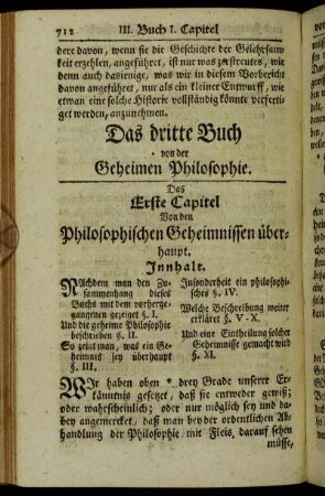 Das Erste Capitel Von den Philosophischen Geheimnissen überhaupt.