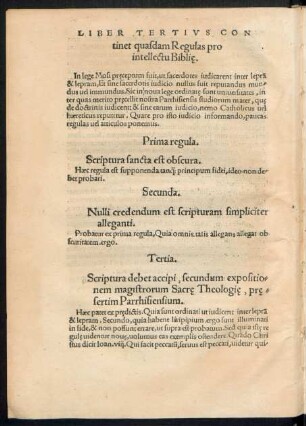 Liber Tertius Continet quasdam Regulas pro intellectu Bibliae.