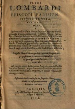 Sententiarum libri IV. ...