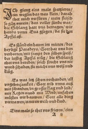 JCh gieng eins mals spatzieren/ || ein weglin das was klein/