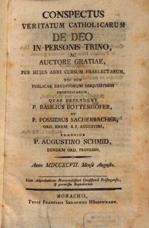 Conspectus veritatum catholicarum de Deo in personis trino ...