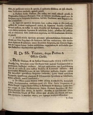 II. De SS: Trinitate, deque Persona & Officio Christi