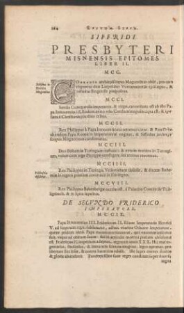 Siffridi Presbyteri Misnensis Epitomes Liber II.