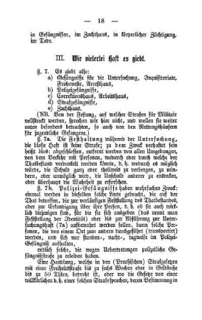 III. Wie vielerlei Haft es giebt.