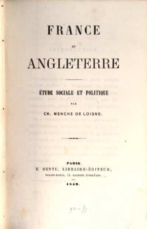 France et Angleterre : Étude sociale et politique