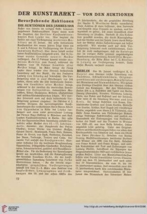 Der Kunstmarkt - Von den Auktionen